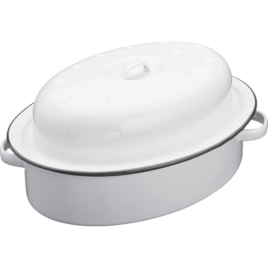 Kitchen Craft Emaljgryta Oval med lock - Vit/grå 30cm