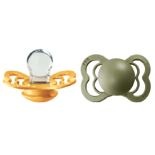 BIBS Supreme Nappar Silicone Honey Bee/Olive strl. 1 (0-6 månader) 2-pack